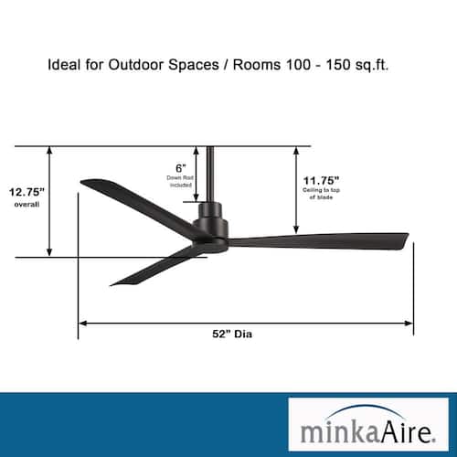 Simple 52 in. Indoor/Outdoor Coal Ceiling Fan with Remote Control MINKA-AIRE Ceiling Fans Without Lights