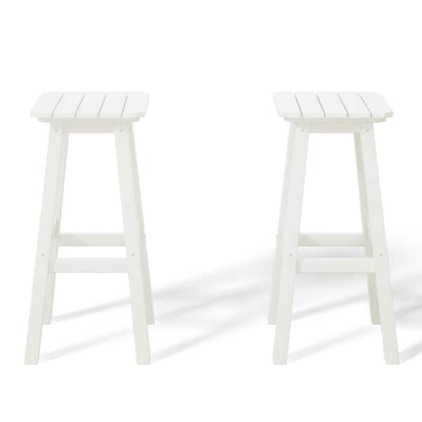 WESTIN OUTDOOR Laguna 29 in. HDPE Plastic All Weather Backless Square Seat Bar Height Outdoor Bar Stool in White, (Set of 2)