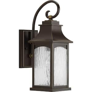 Maison Collection 1-Light Oil Rubbed Bronze Water Seeded Glass Farmhouse Outdoor Small Wall Lantern Light