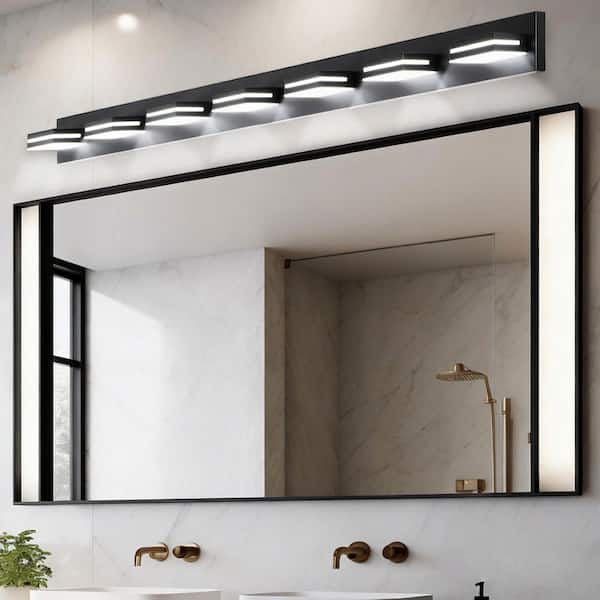 55 in. Matte Black Over Mirror Bath Wall Lighting, Sleek Minimalist Design Vanity with 7-Integrated LED Light