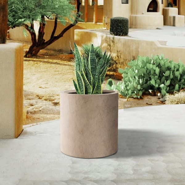 PLANTARA 13 in. D Concrete Outdoor planter, Lightweight Flower pot ...