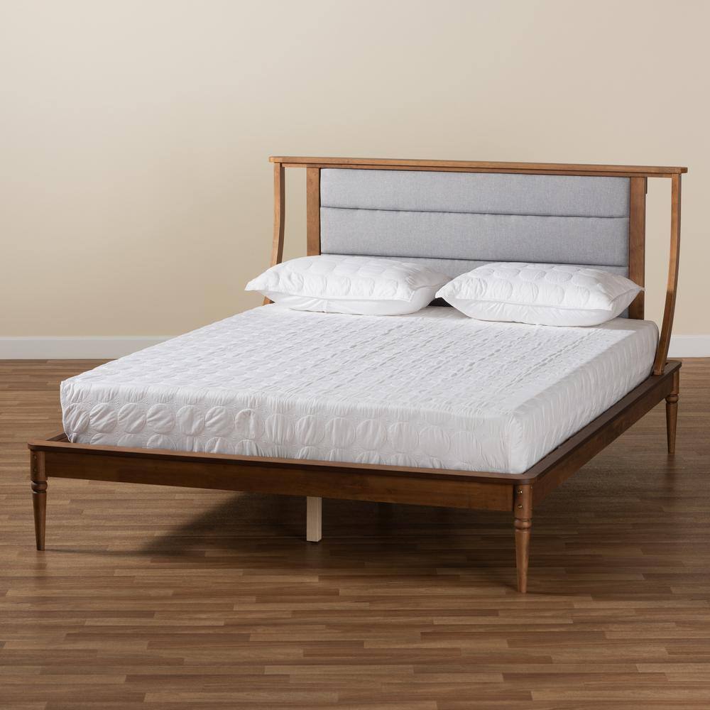 Regis Light Grey Queen Platform Bed with Tufted Headboard