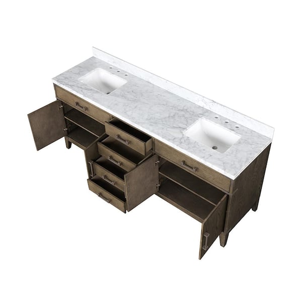 Fossa 80 in W x 22 in D Grey Oak Double Bath Vanity and Carrara Marble Top