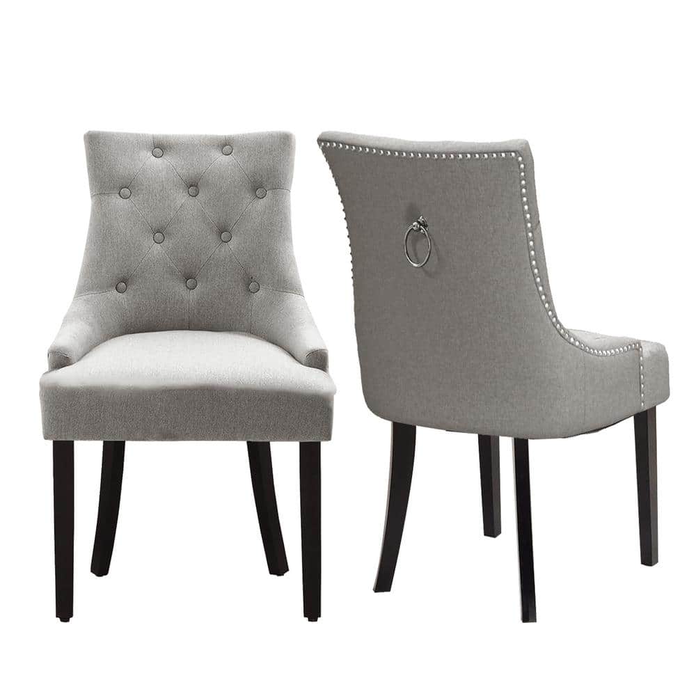 Mydepot Gray Velvet Upholstered Dining Chairs Side Chairs Set of 2 Accent Diner Stylish Kitchen Chair with Wood Legs and Padded