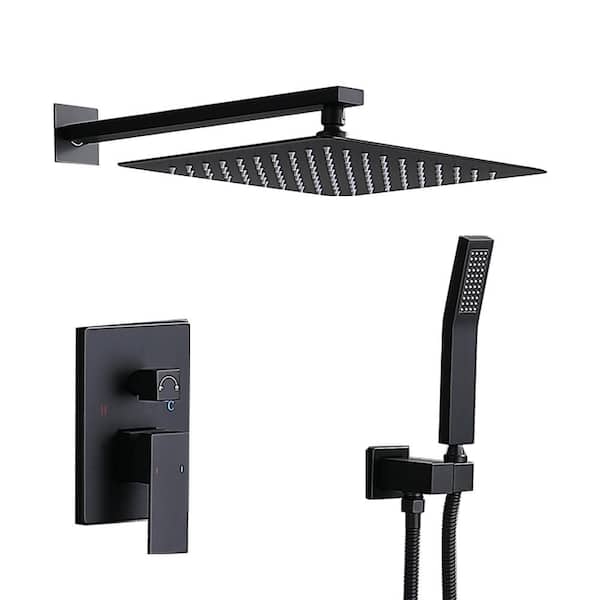 Rain Square Single Handle 1-Spray Shower Faucet 2.5 GPM with High Pressure 12 in. Shower Heads System in Matte Black