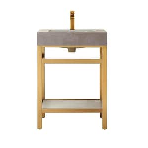Funes 24 in. W x 22 in. D x 33.9 in. H Single Sink Bath Vanity in Brushed Gold Metal Stand with Grey Sintered Stone Top