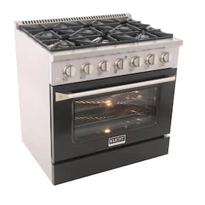 36 in. 5.2 cu. ft. Dual Fuel Range with Gas Stove and Electric Oven with Convection Oven in Black