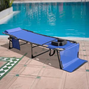 Blue Outdoor Lounge Chair Chaise Lounge with Face Hole, Pillow and Pocket