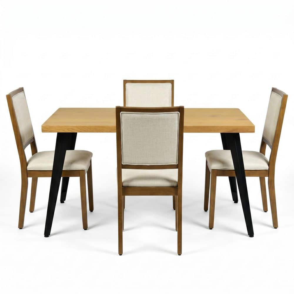STAN 5-Piece Rectangular Walnut and Beige MDF Top Dining Room Set Seats 4