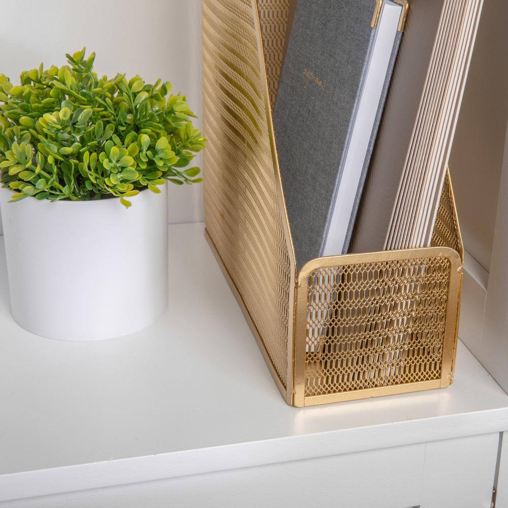 Gold Mesh Metal Single Slot Magazine File Holder