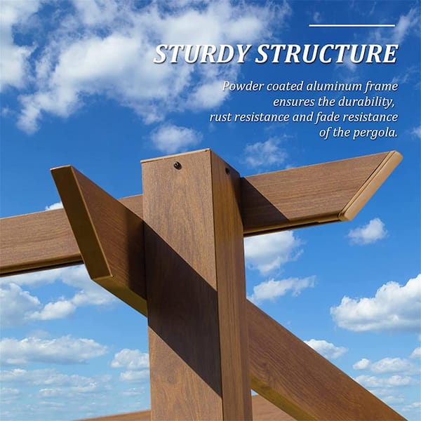 13 ft. x 9 ft. Yellow Brown Outdoor Patio Gazebo Aluminium Frame Trellis Grape Pergola with Retractable Shade Canopy