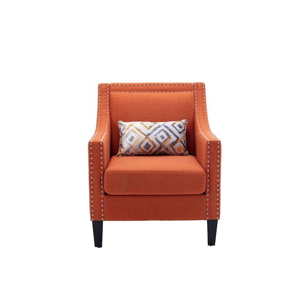 JASMODER Orange Round Arm Linen Rectangle Side Chair