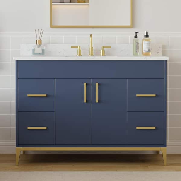 DELUXE DL LIVING Barrie 49 in. Single Sink Freestanding Blue Bath Vanity with White Engineered Stone Top and Backsplash Assembled