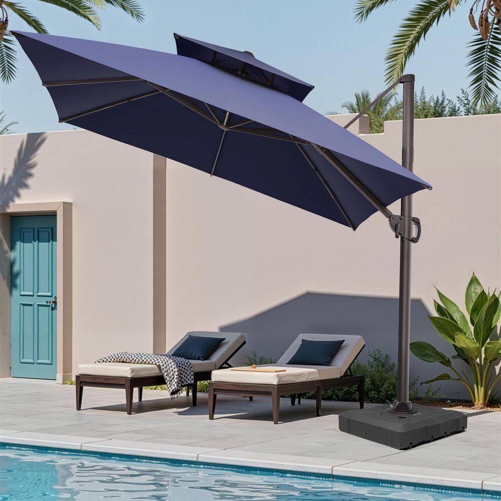 10.5 ft. Square Aluminum Double Top Cantilever Tiltable Patio Umbrella in Navy Blue with 260lbs. Fillable Umbrella Stand price history on PriceWatchPro
