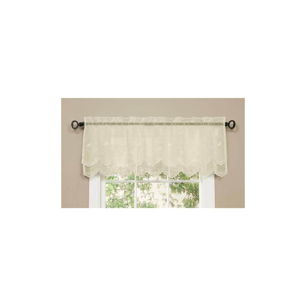 Cream Polyester Double Scalloped Valance with Scroll Motif, 54x17"