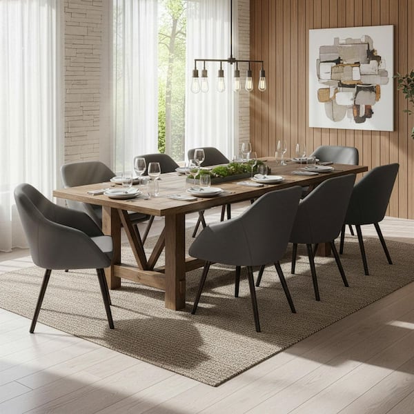 Adaya Grey Faux Leather Arm Chair with Beech Legs (Set of 2)