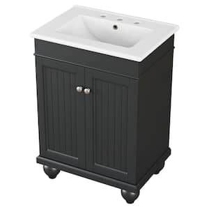 24 in. W x 18 in. D x 34 in. H Black Linen Cabinet, 24 in. Black Modern Sleek Bathroom Vanity Elegant Ceramic Sink