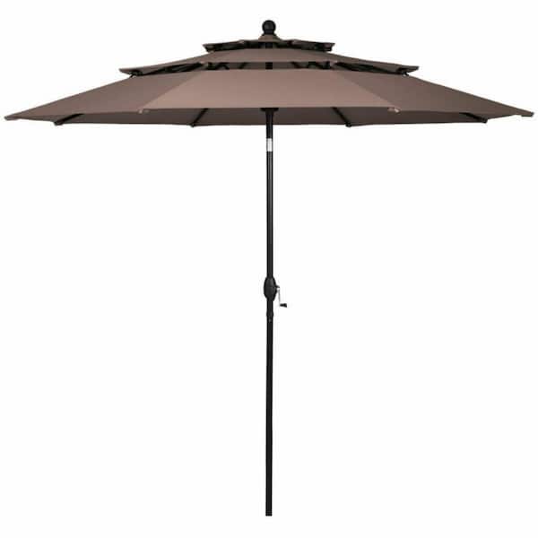 Kadehome 10 ft. 3-Tier Market Patio Umbrella Crank and Tilt Outdoor Umbrella in Tan