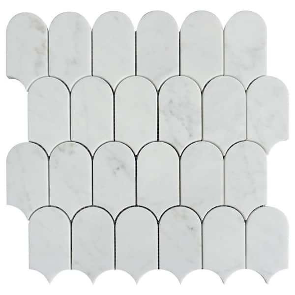 Moonlit Arches Carrara White 12.11 in. x 12.11 in. Picket Polished Marble Mosaic Wall and Floor Tile (10.2 sq.ft./Case)