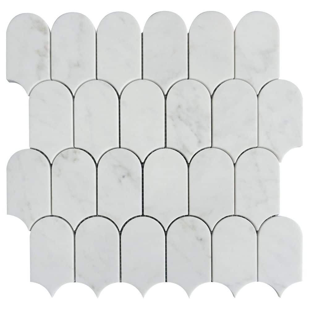 Moonlit Arches 4 in. Carrara White Short 12.11 in. x 12.11 Picket Polished Marble Mosaic Tile Sample price history on PriceWatchPro