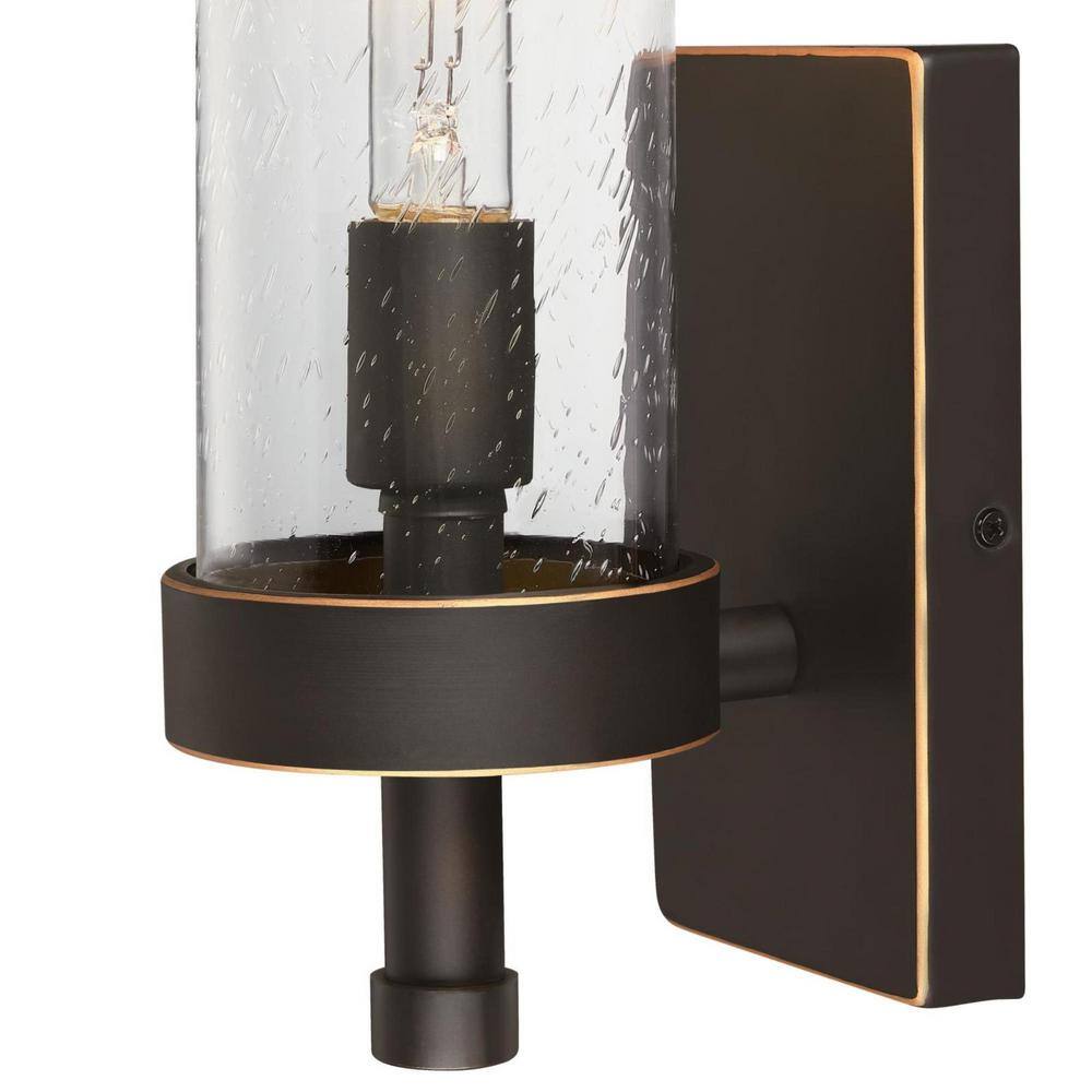 Elegant Lavina Oil-Rubbed Bronze Cylinder Wall Sconce with Seeded Glass