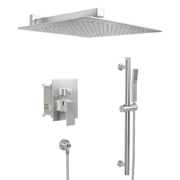 12 in. Wall Mount Dual Fixed Rainfall Shower Head and Handheld Shower Head 2 Spray in Oil Rubbed Bronze with Sliding Bar