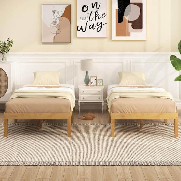 Costway Beige Wooden Frame Twin Size Platform Bed 14 with