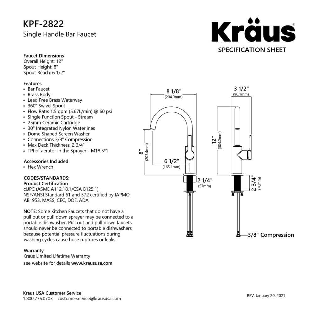 Brushed Brass Single Handle Kitchen Bar Faucet