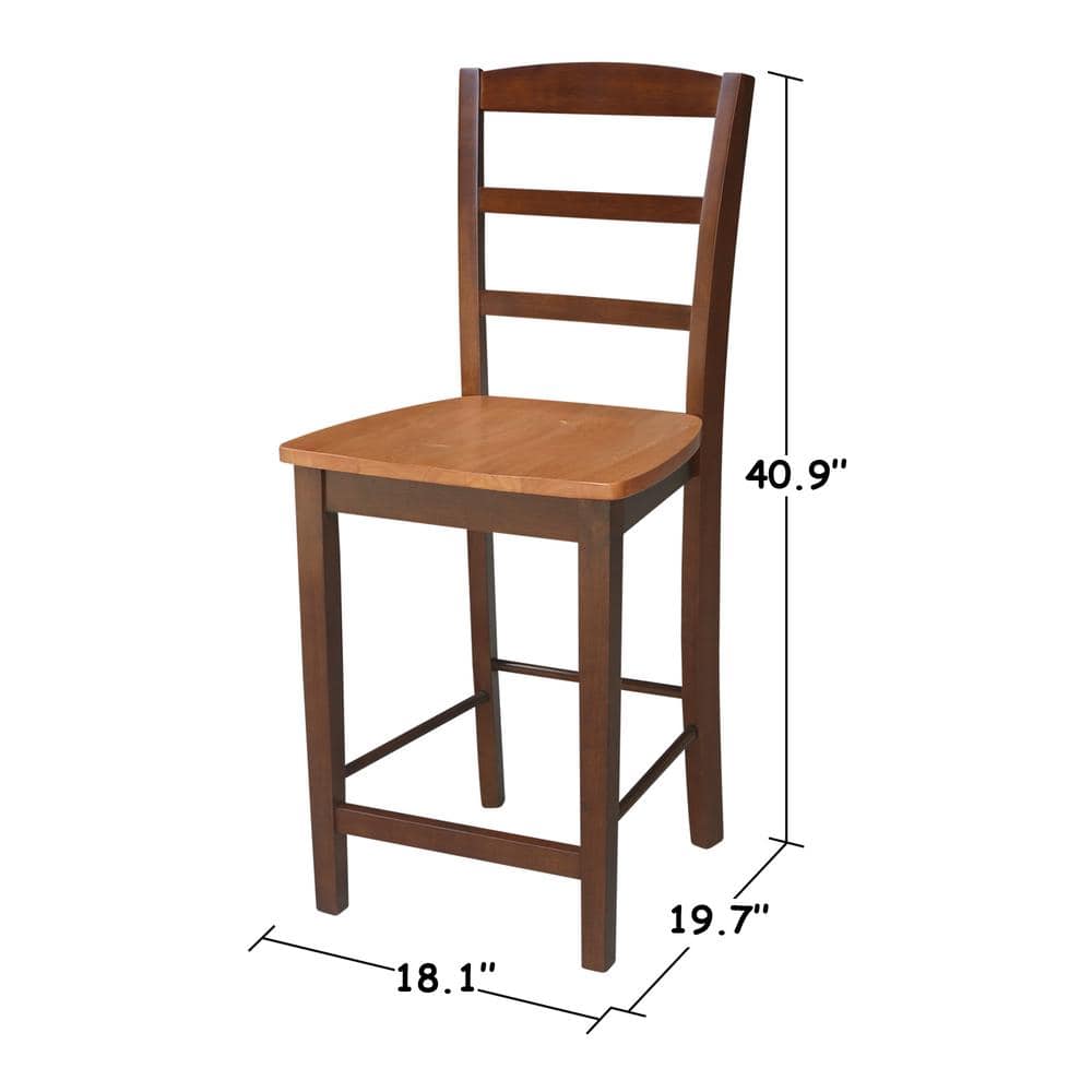 Contemporary Madrid 24" Solid Parawood Counter Stool in Cinnamon/Espresso