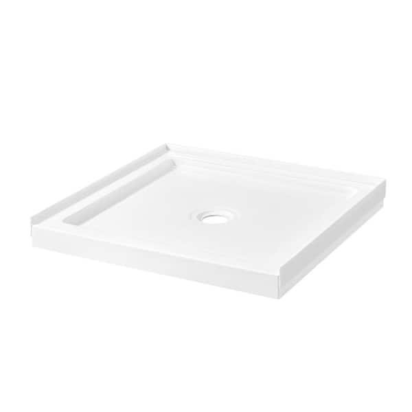 OVE Decors 38 in. L x 36 in. W Alcove or Corner Shower Pan Base Square with Center Drain, White Acrylic, Reversible Design