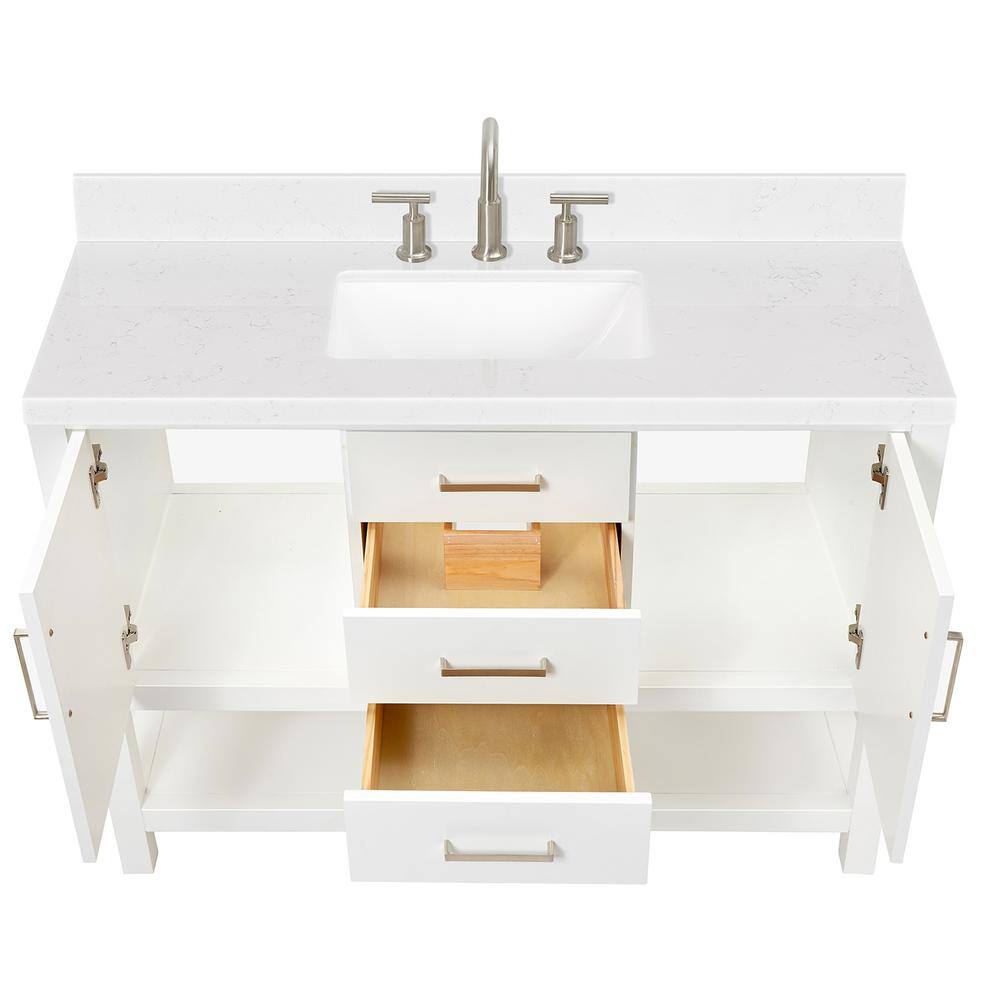 Magnolia 48" White Hardwood Freestanding Bathroom Vanity with Quartz Top