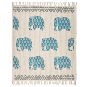 Animal Blue / Gray Organic Cotton Throw Blanket