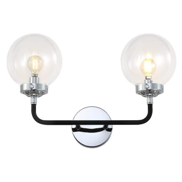 Caleb 2-Light 18 in. Chrome/Black Brass Wall Sconce