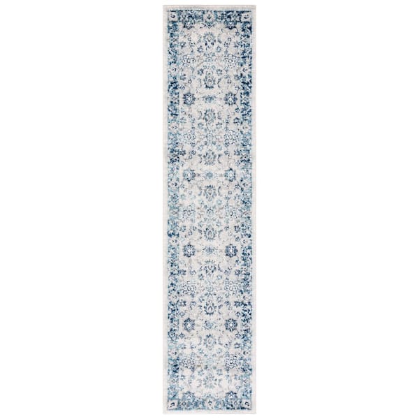 Tulum 2 ft. x 9 ft. Ivory/Blue Floral Oriental Runner Rug