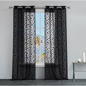 Juicy Leopard Black Embroidered Polyester 38 in. W x 96 in. L Grommet Indoor Sheer Curtain (Set of 2)