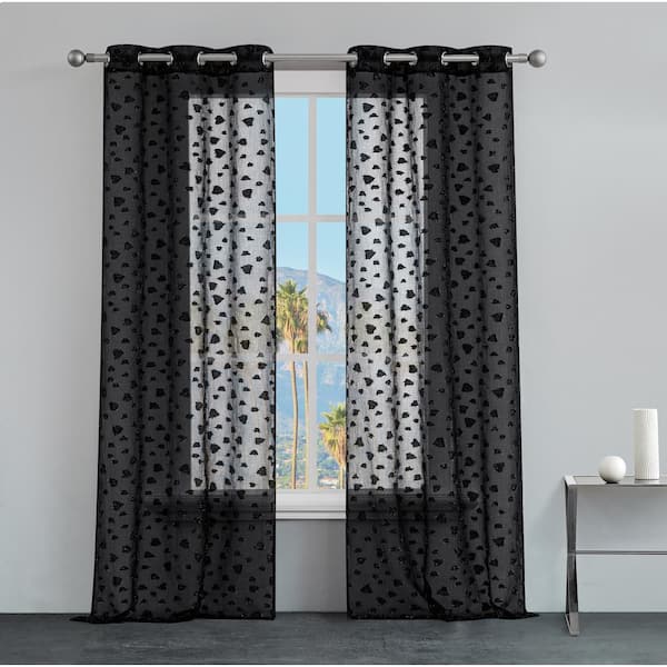 JUICY COUTURE Juicy Leopard Black Embroidered Polyester 38 in. W x 96 in. L Grommet Indoor Sheer Curtain (Set of 2)