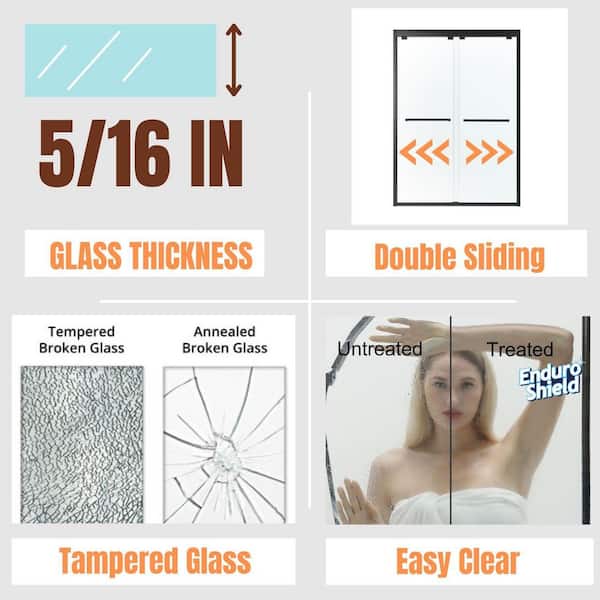 56 in. to 60 in. W x 76 in. H Sliding Soft-Close Semi Frameless Shower Door,Matte Black with Clear Glass