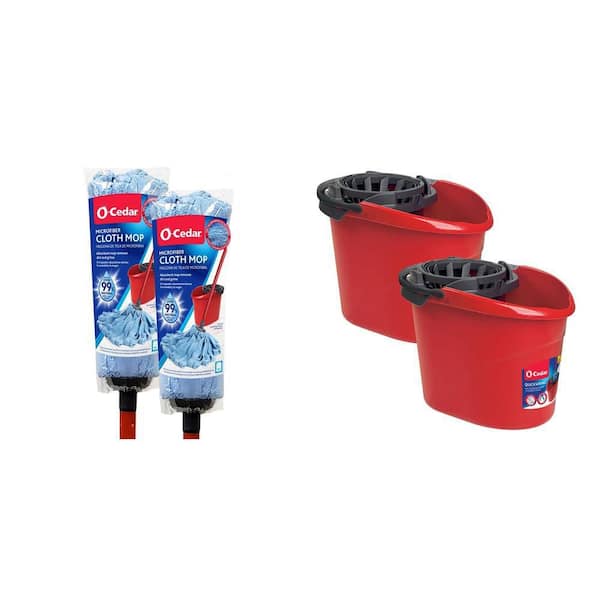 Microfiber Wet Cloth Mop (2-Pack) and 2.5 Gal. Quick Wring Mop Bucket with Torsion Wringer (2-Pack) Combo
