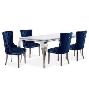 Billinghurst 5-Piece Rectangle Glass Top White and Blue Dining Table Set