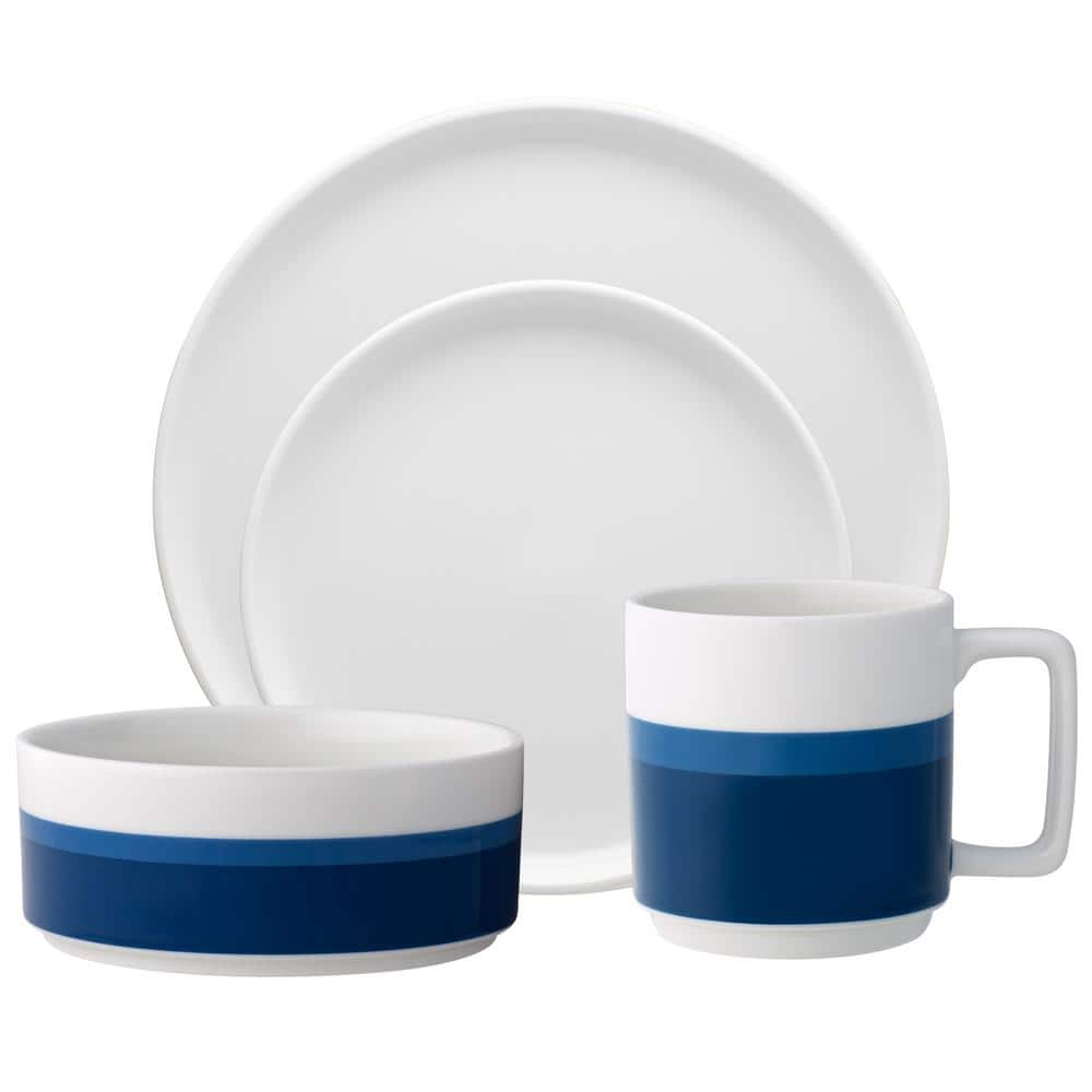 Noritake ColorStax Stripe Blue Stax (Blue) Porcelain 4-Piece Place ...