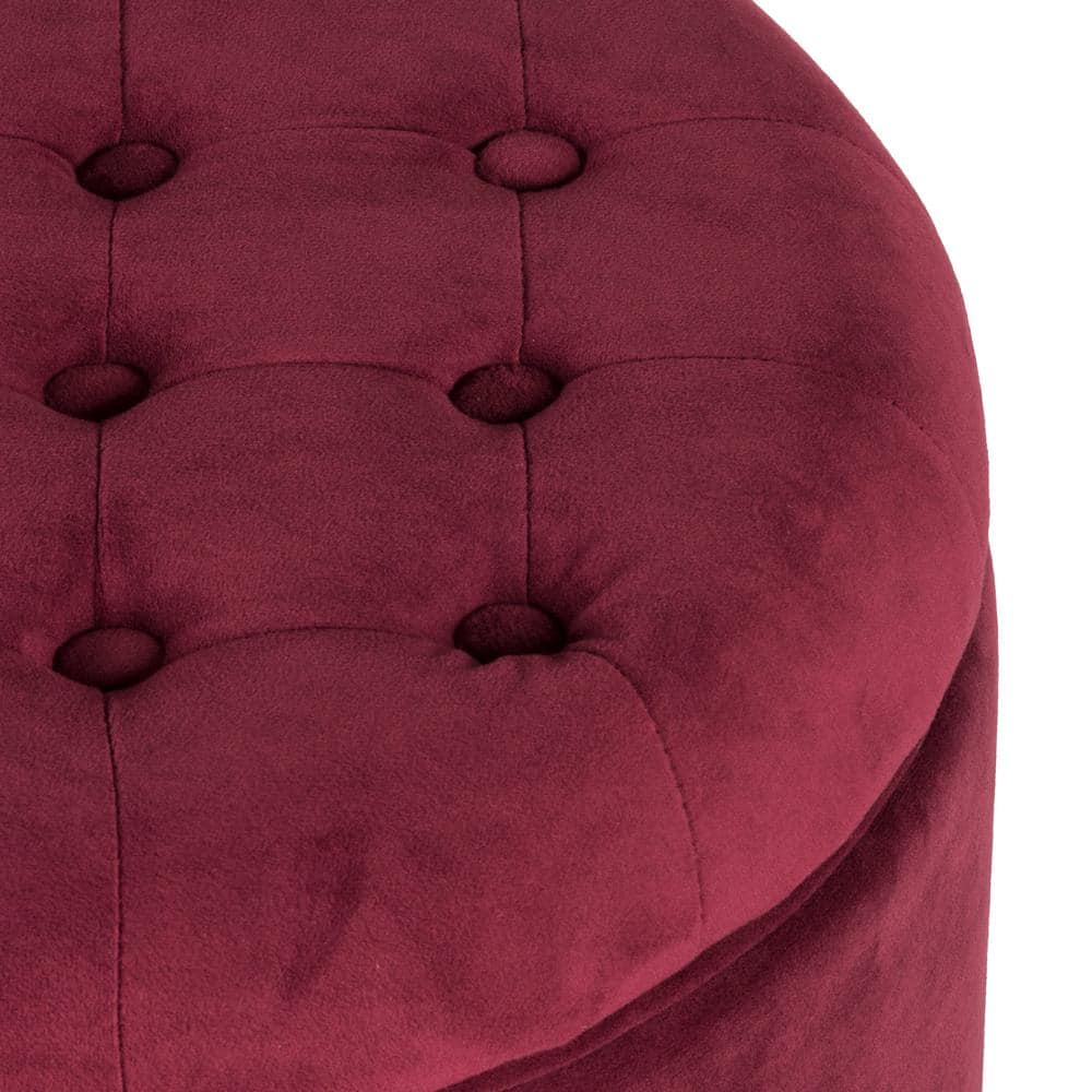 Elegant Tufted Round Velvet Ottoman with Dark Walnut Legs