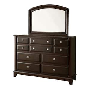 Vermo Brown Cherry 10-Drawer 64 in. Wide Dresser with Mirror