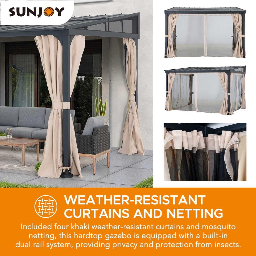 Large Black Wall-Mounted Gazebo with Curtains and Netting