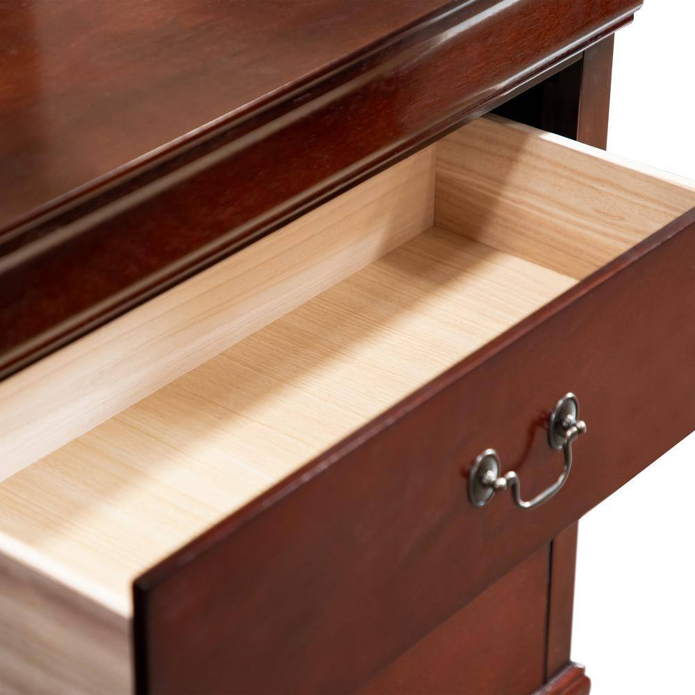 Cherry Wood 6-Drawer Dresser with Mirror and Antique Handles