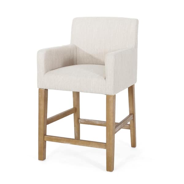 Noble House Deville 26 in. Beige and Weathered Brown Wood Bar Stool