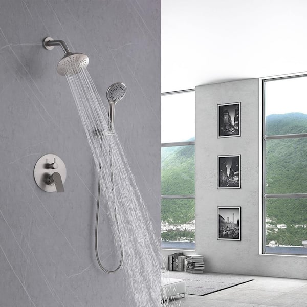 Single Handle 5-Spray Shower Faucet 1.8 GPM with Pressure Balance Brass Rain Wall Mount Shower System in. Brushed Nickel