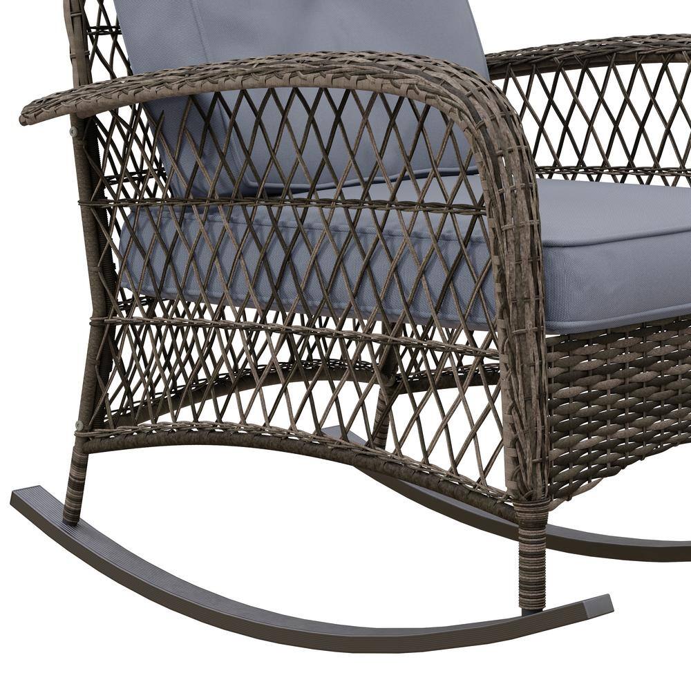Salerno Gray Handwoven Resin Wicker Outdoor Rocking Chair with Cushions