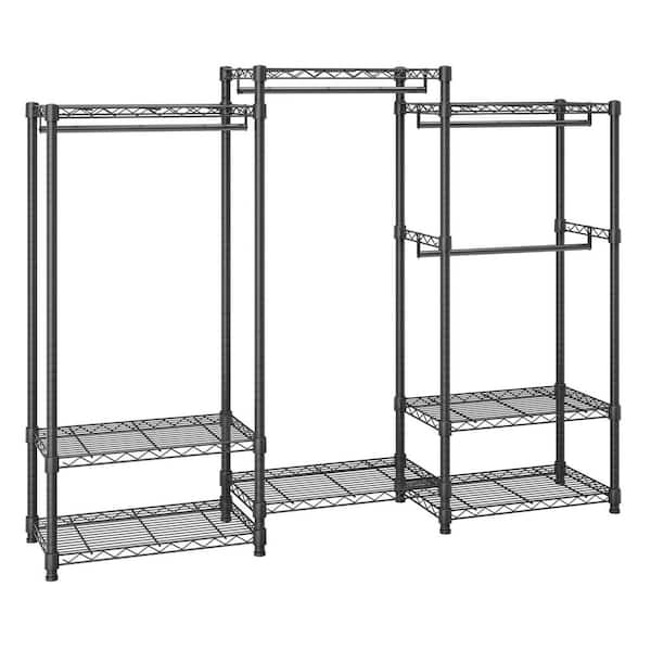 Heavy Duty Clothes Rack, Rolling Clothing Garment Rack with 4-Hang Rods and 8-Storage Tiers 800 lbs. Load Capacity Black