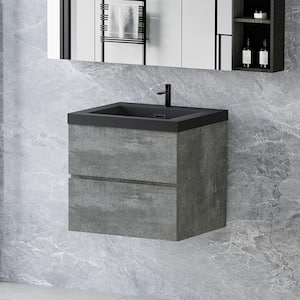 24 in. W Minimalist Floating Bath Vanity in Gray with Matte Black Composite Quartz Sand Top