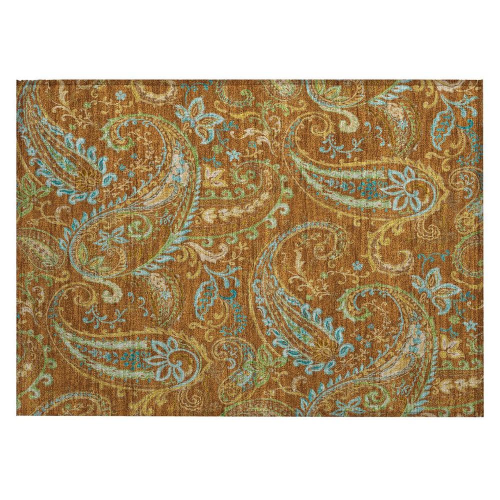 Orange 2 ft. x 3 ft. Woven Paisley Polyester Rectangle Indoor/Outdoor Area Rug price history on PriceWatchPro